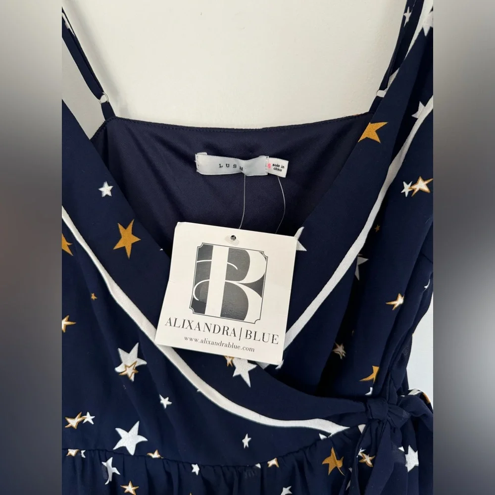 NEW LUSH navy with stars dress size Small magic Halloween witch wrap dress - Picture 5 of 8